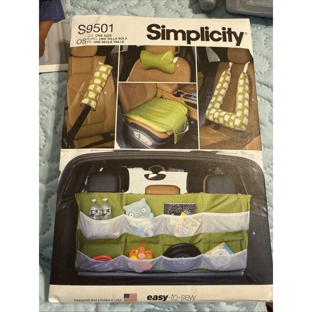 Simplicity Sewing Pattern S9501 Car Backseat Organizer Padded Seat Belt Cover UC